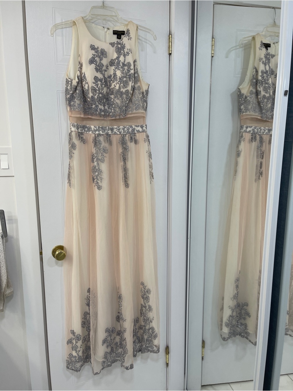 Ivory Maxi Dress with Silver Floral Embroidery